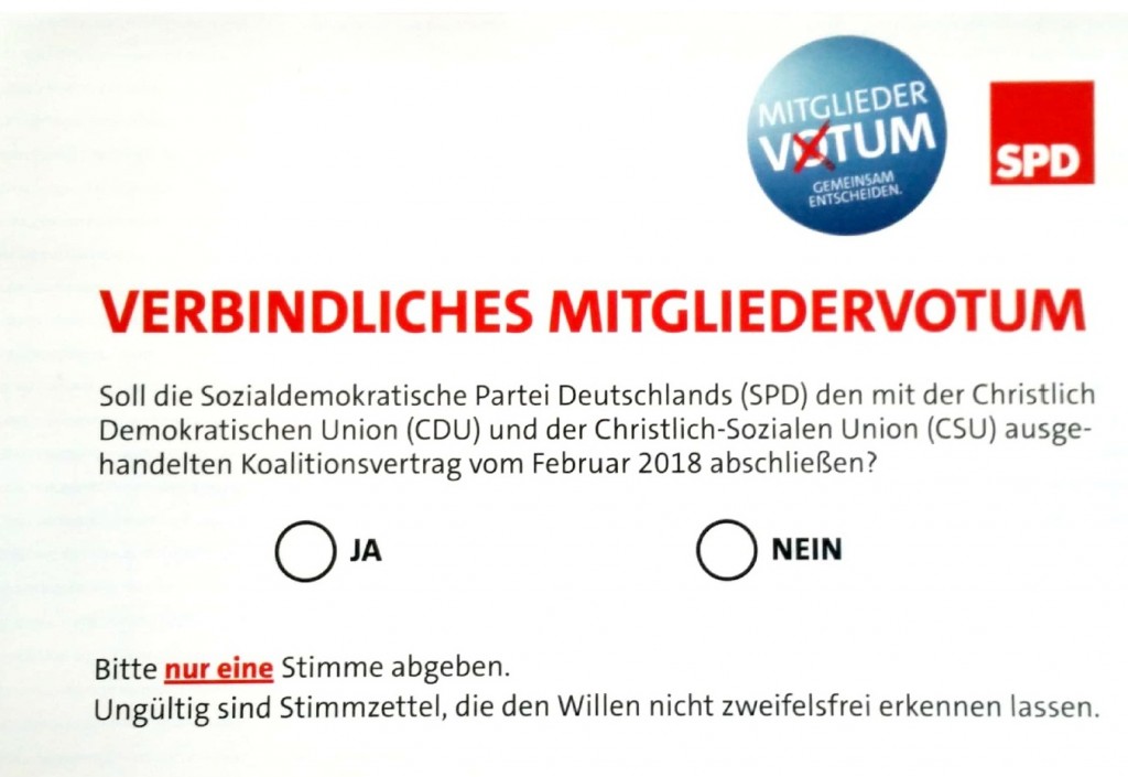 Wahlzettel SPD-Mitgliedervotum GroKo
